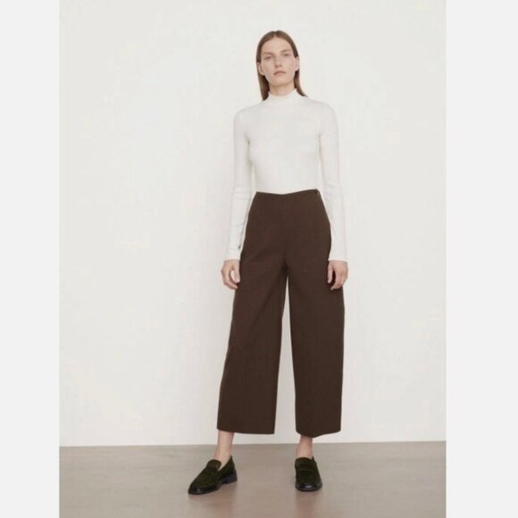 VINCE Wide Leg Wool Pants Italian Wool Cropped Brown sz 6 / 8 - Picture 9 of 9